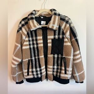 Burberry Tan and Black Plaid Teddy Jacket